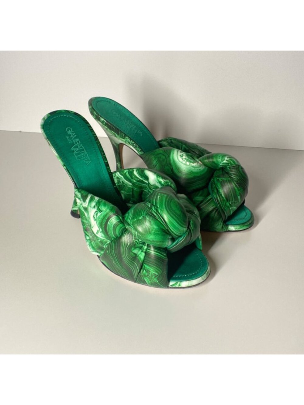 GIAMBATTISTA VALLI Maxi Green Marble Knot Mules Women's Heel Sandals Size 41 - Picture 9 of 13